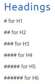 With these formatting shortcuts, you can add headings (h1 through h6).
