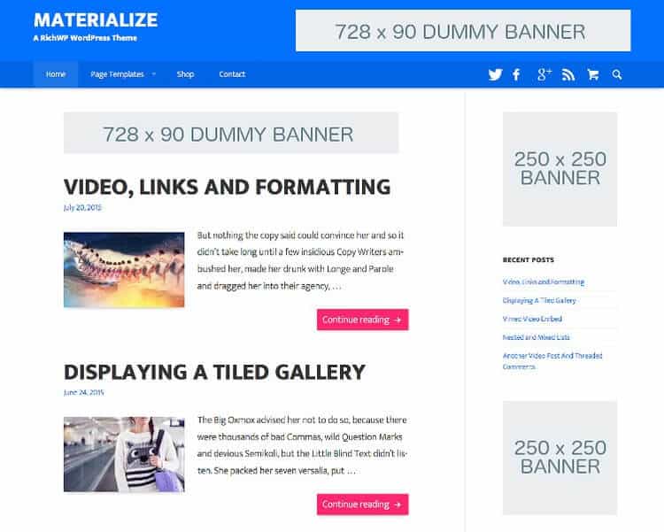 Materialize WordPress Theme