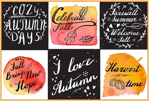 6 Autumn Hand Lettering & Watercolor Designs