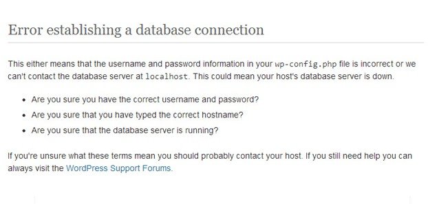 Error Establishing a Database Connection