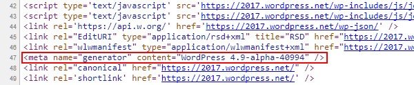 Search for the “generator” meta tag in the source code.