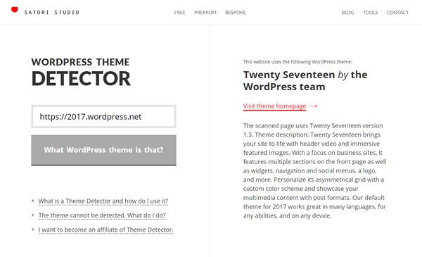 For WordPress-specific search, you can use the Theme Detector