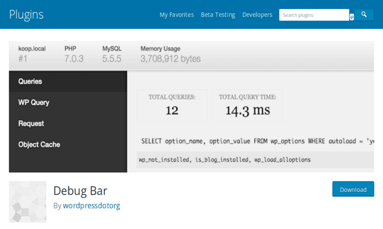 Debug Bar integrates extra debugging features to your site.