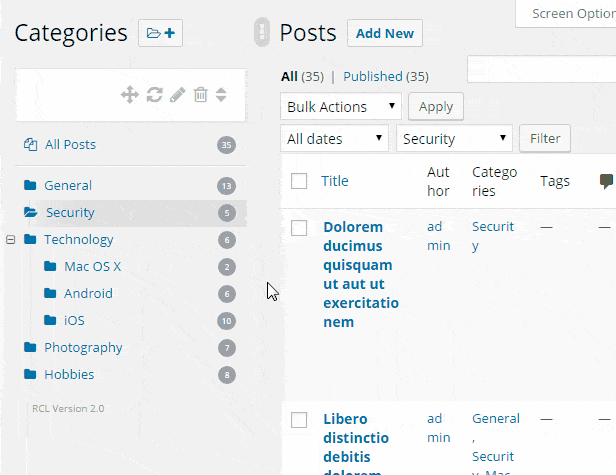 Wordpress categories. Category Management.