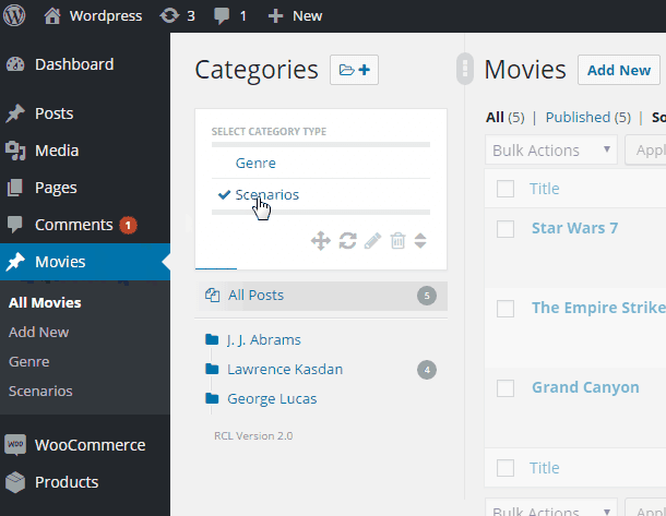 The tree view gives users an overall look at the available categories.