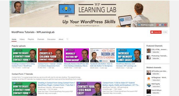 WPLearningLab is a YouTube channel for average WordPress users.