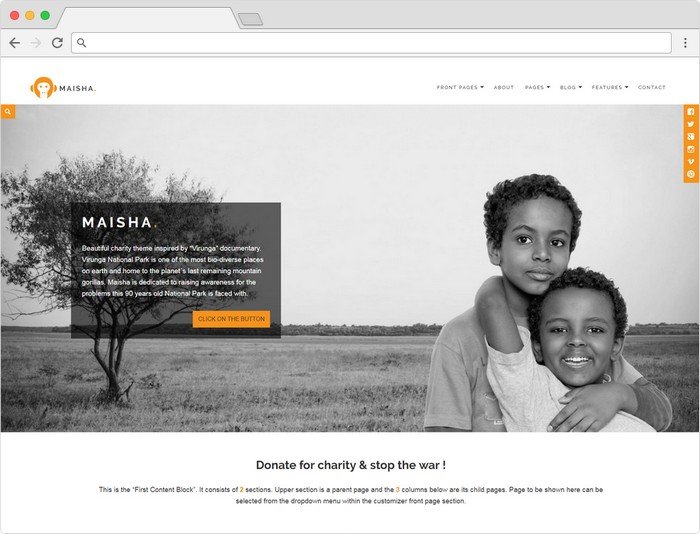 Maisha comes packed with all the features a non-profit or charity website needs.