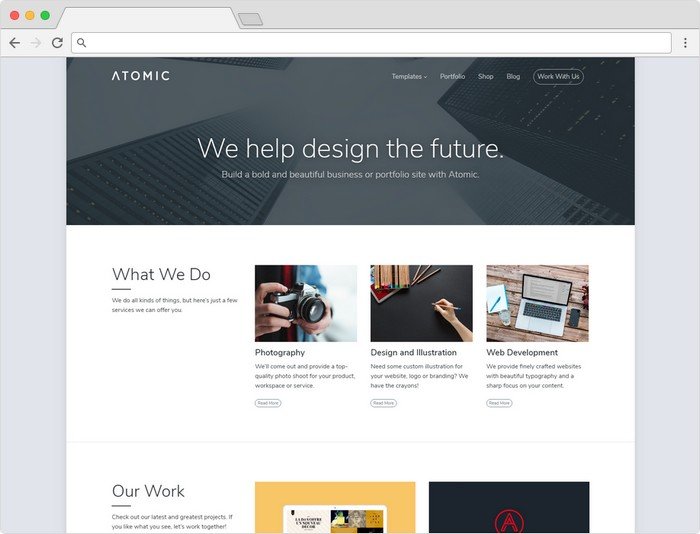 Array Themes best-selling theme of 2017 was Atomic, a business and portfolio theme.