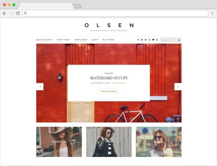 Our most popular theme to date is Olsen, a premium WordPress theme for bloggers.