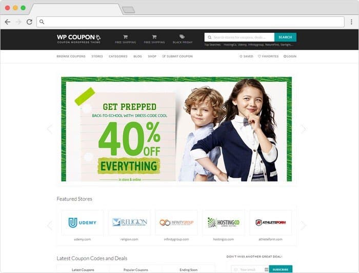 The theme provides everything you need to build affiliate coupon code websites.