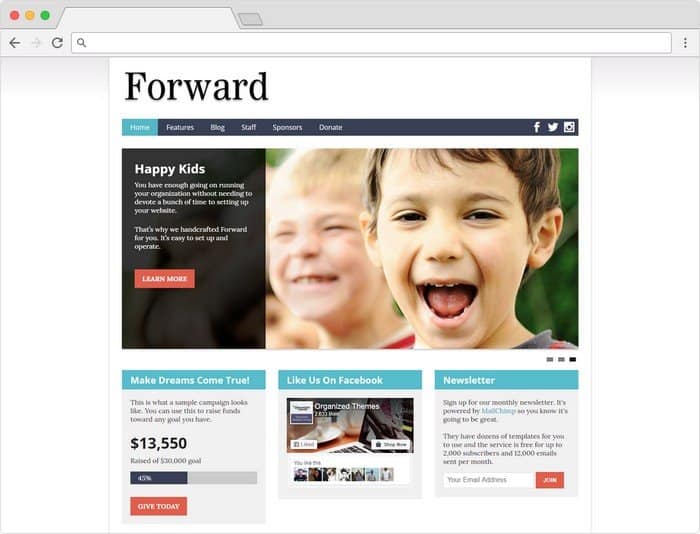 Forward Nonprofit WordPress Theme has been designed to give you just what you need to create an amazing site for your organization.