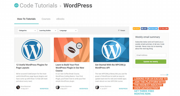 WordPress is a standalone category for TutsPlus’ code section with only epic posts.