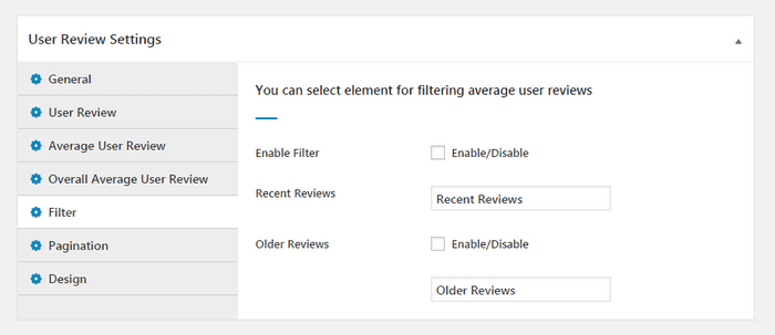 In the Review Rating Settings, the following options are made available.