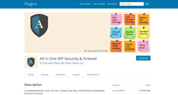 All in One WP Security & Firewall plugin makes people care about security. 