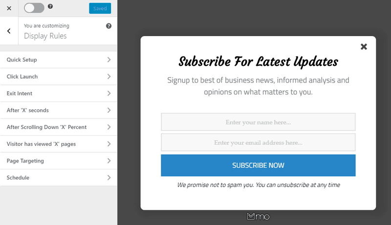 MailOptin display rules allow you to make different opt-in forms appear on your site.