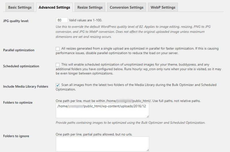 EWWW Image Optimizer Advanced Settings