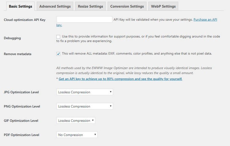 EWWW Image Optimizer Basic Settings