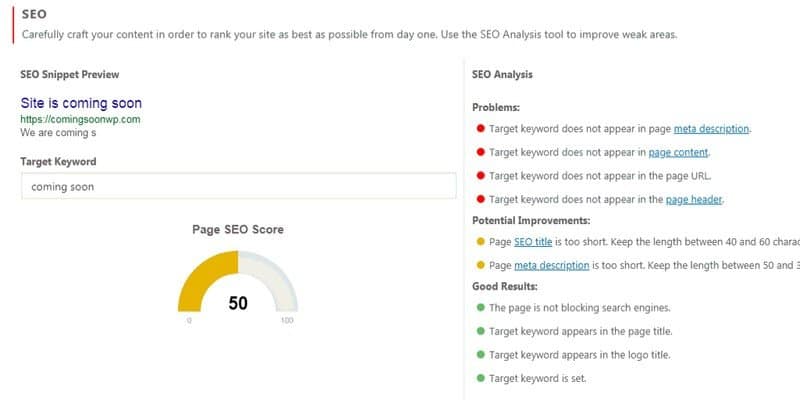 The plugin give you the possibility to analyze the current SEO potential of the website