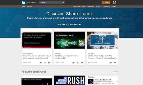 SlideShare is the most popular platform to create presentations worldwide.