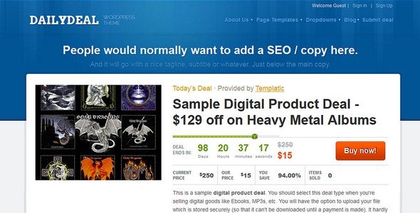 Daily Deal is a deal and coupon WordPress theme from Templatic.