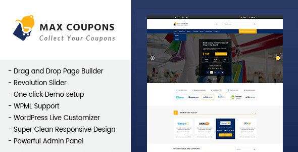 Max Coupons is a discount and coupons WordPress theme.