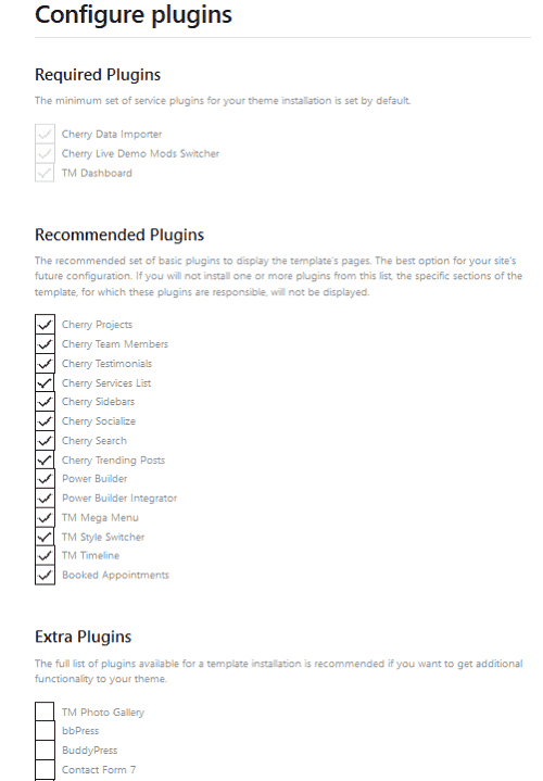 Choose the plugins you need to get installed on your site..