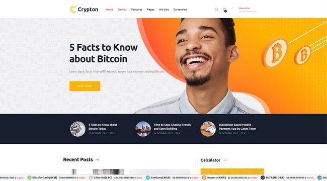 Crypton is an elegant CryptoCurrency WordPress theme from ThemeREX. 