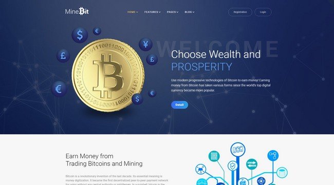 MineBit is a Bitcoin cryptocurrency WordPress theme from TemplateMonster.