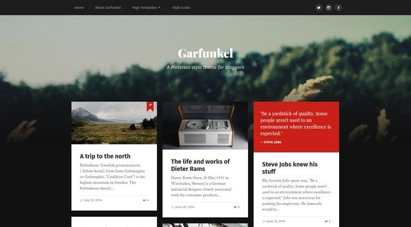 Garfunkel is a sophisticated WordPress theme with masonry layout.