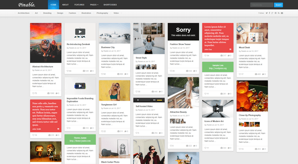 Pinable is a Pinterest WordPress theme by Theme Junkie.