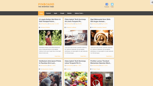 Pinboard is a free Pinterest-inspired WordPress theme from MyThemeShop.