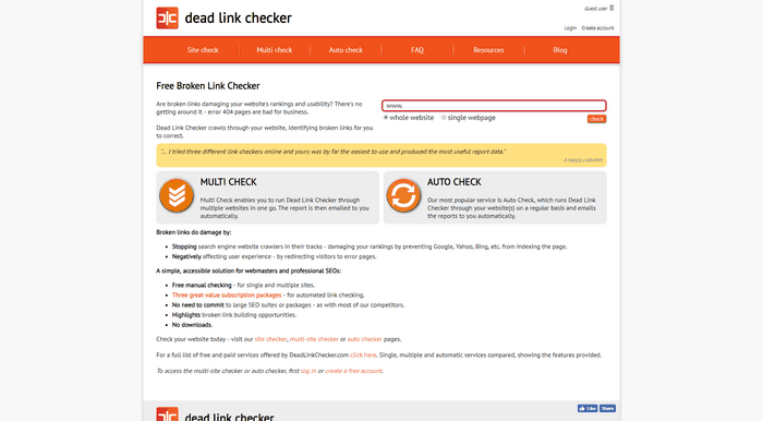 You can use online tools such as Dead Link Checker.