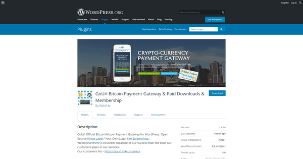With the GoUrl Bitcoin Payment plugin website owners can accept Bitcoin payments.
