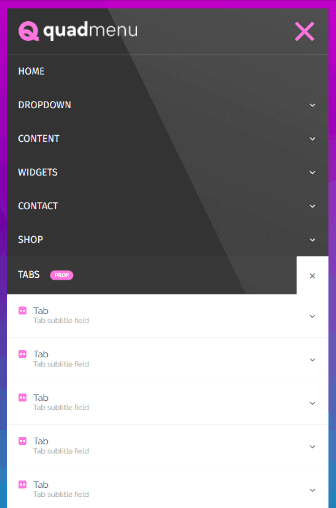 QuadMenu touch interface.