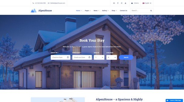 Alpenhouse Hotel Booking WordPress Theme