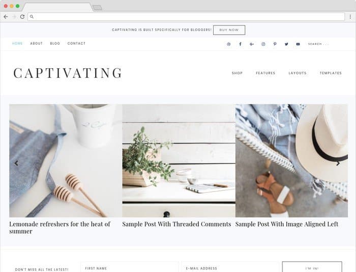 Captivating Theme is a WordPress theme designed for bloggers. 