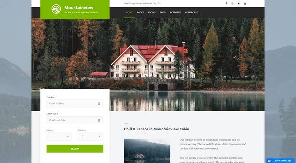 Mountainview Vacation Rental WordPress Theme