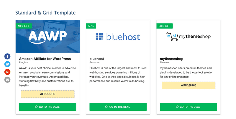 Affiliate Coupons Standard, Grid and List templates.