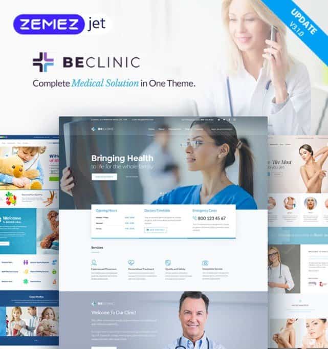 BeClinic is a medical WordPress theme.