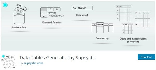 Data Table Generator is a simple free table WordPress plugin. 