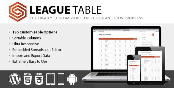 League Table is a premium WordPress table plugin. 