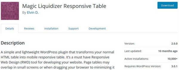 Magic Liquidizer is a responsive Table freemium WordPress plugin.