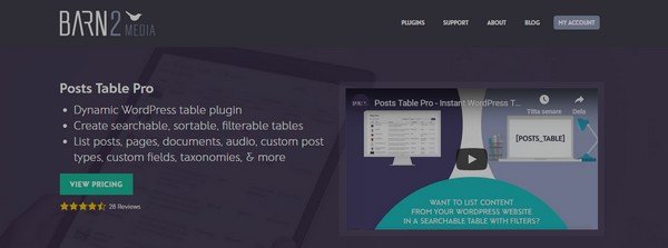 Posts Table Pro is a premium table WordPress plugin. 