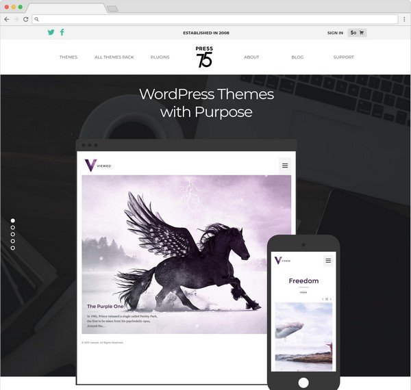 Press75 offering 20+ creative WordPress themes.