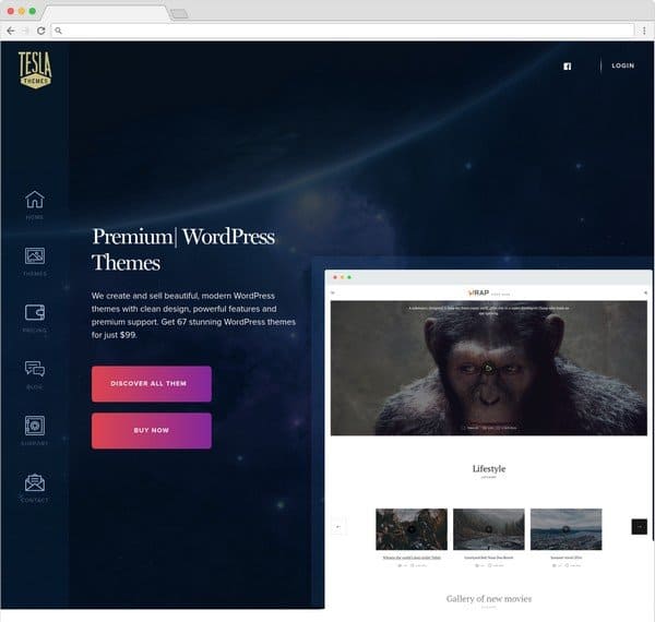 Tesla Themes offering 67 WordPress themes.