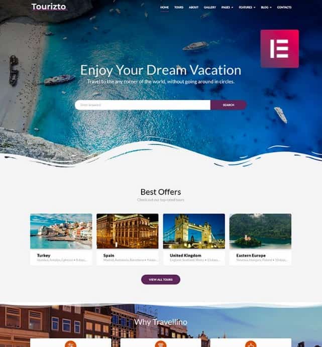 Tourizto is a travel and business WordPress theme. 