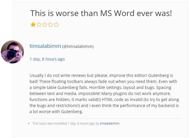 Unsatisfied users about Gutenberg. 