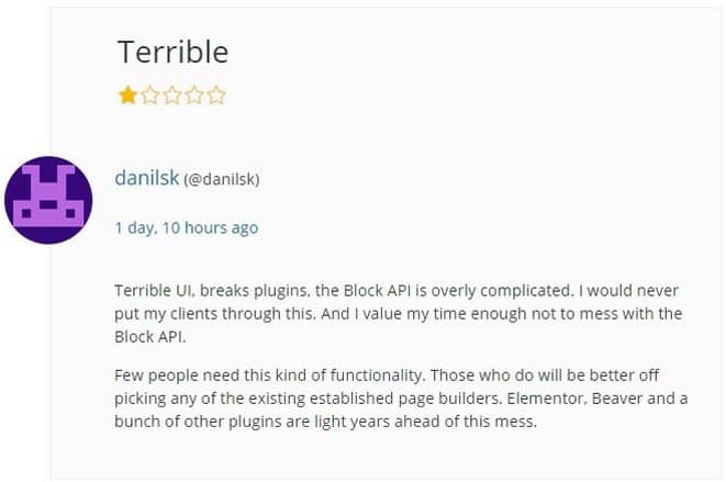 Unsatisfied users about Gutenberg editor. 