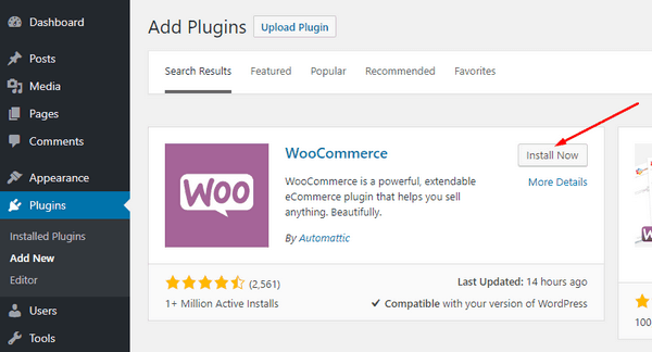 Install the WooCommerce plugin. 