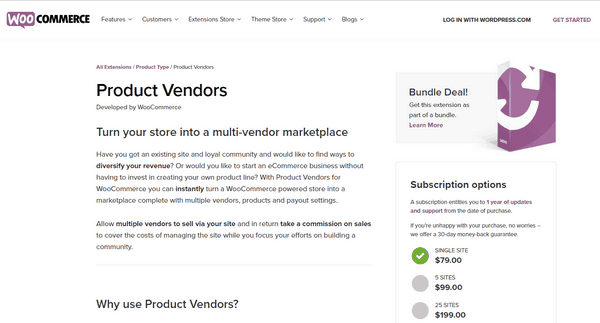 Product Vendors is an extension of WooCommerce.